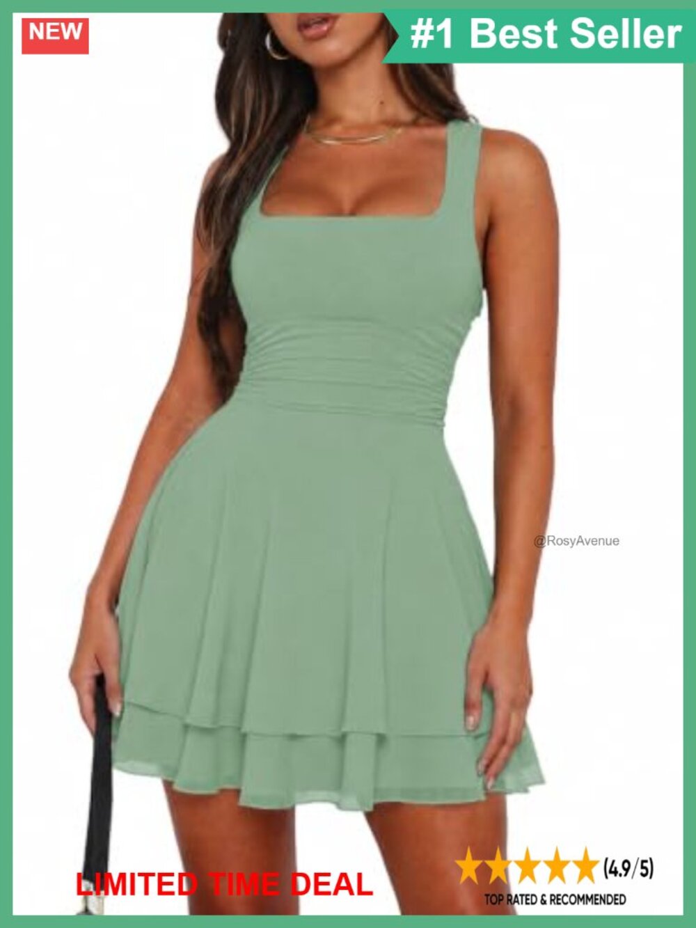 Sexy Square Neck Sleeveless Mesh Ruched Party Mini Dress